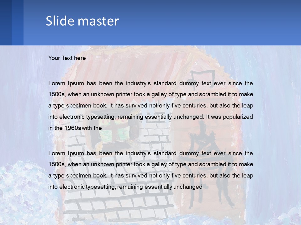 A Painting Of A House With A Cat Sitting On A Table PowerPoint Template