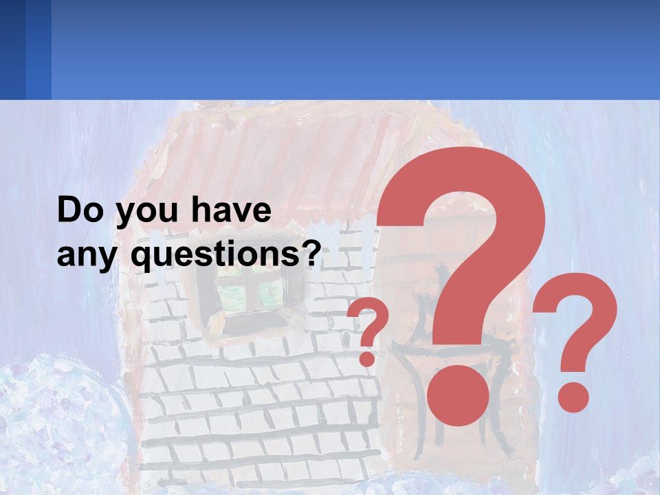 A Painting Of A House With A Cat Sitting On A Table PowerPoint Template