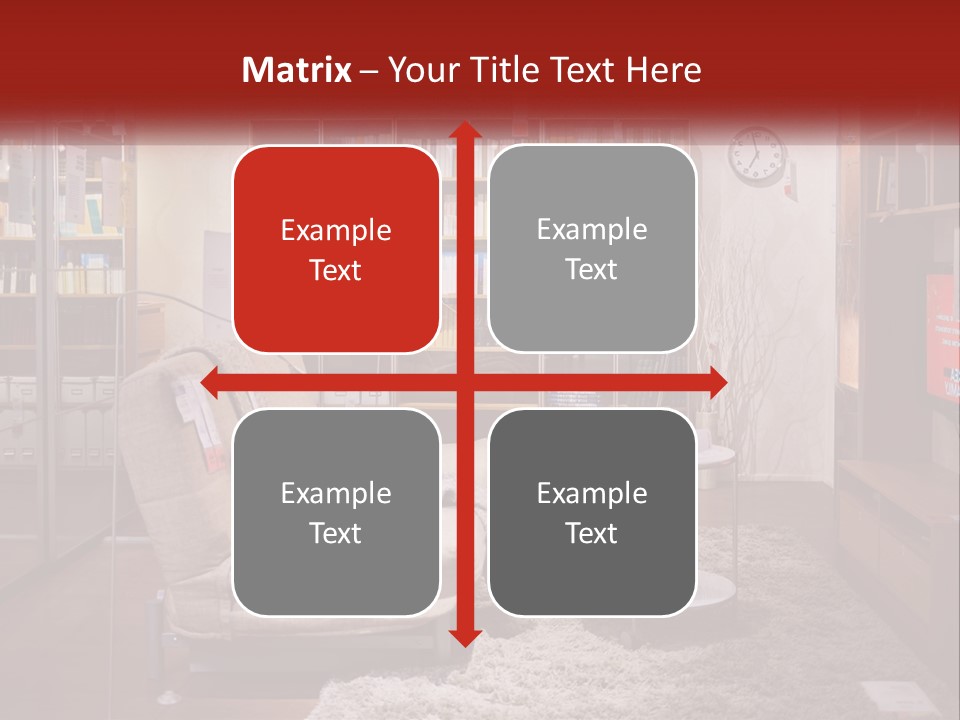 A Living Room With A Couch And Bookshelf PowerPoint Template