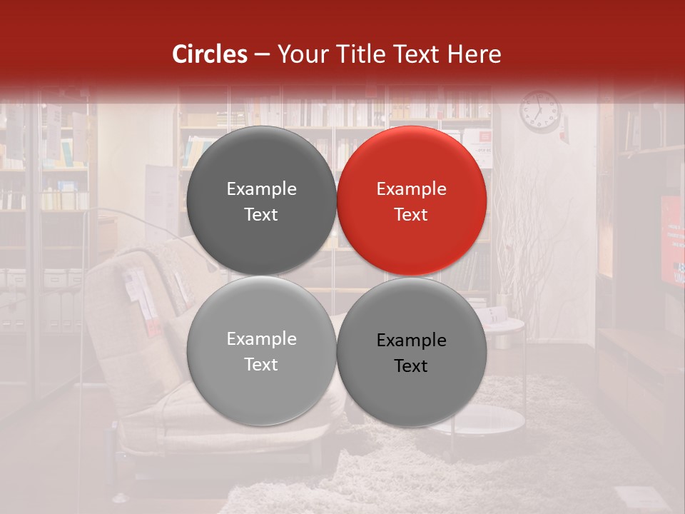 A Living Room With A Couch And Bookshelf PowerPoint Template