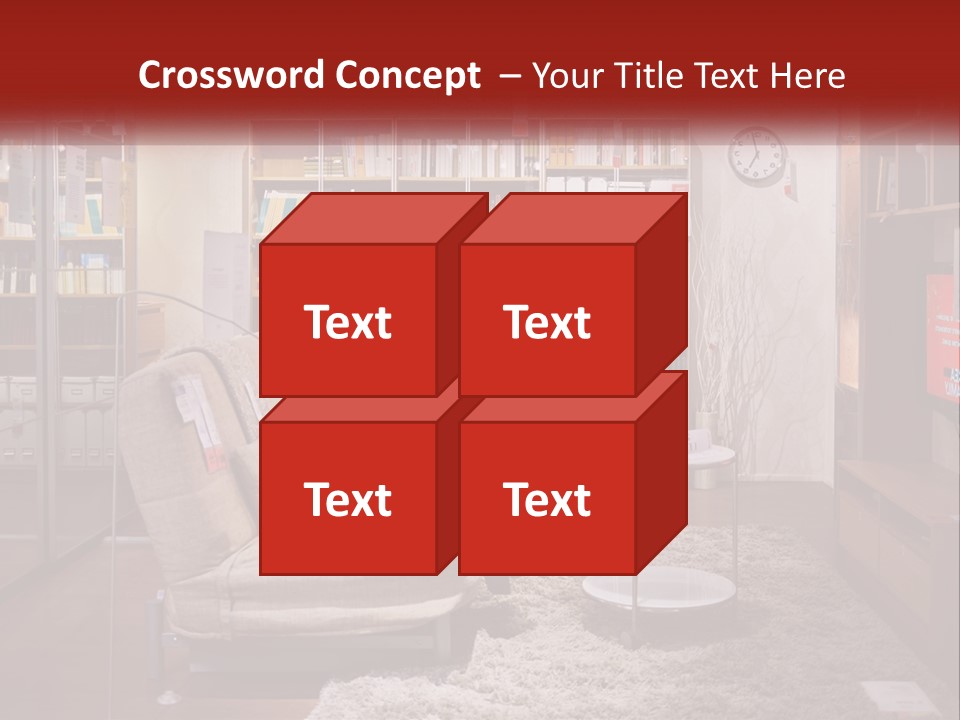 A Living Room With A Couch And Bookshelf PowerPoint Template