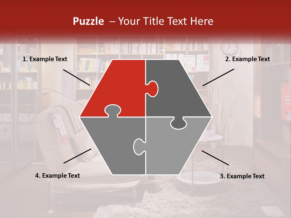 A Living Room With A Couch And Bookshelf PowerPoint Template