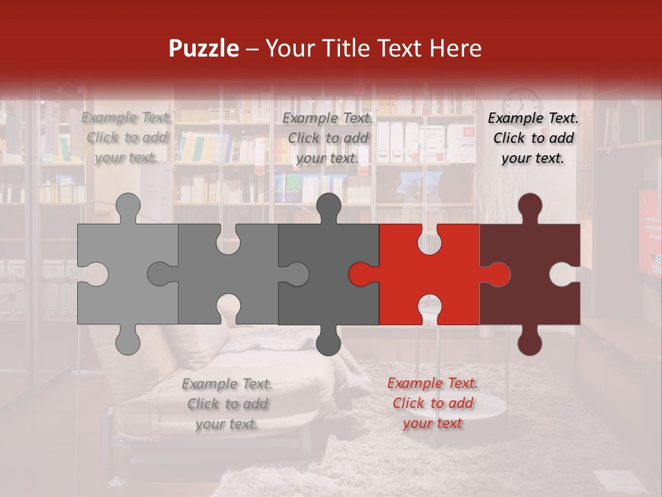 A Living Room With A Couch And Bookshelf PowerPoint Template