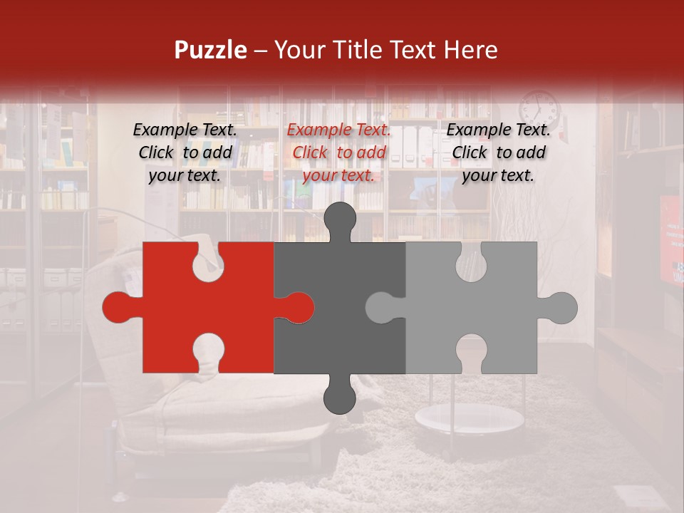 A Living Room With A Couch And Bookshelf PowerPoint Template