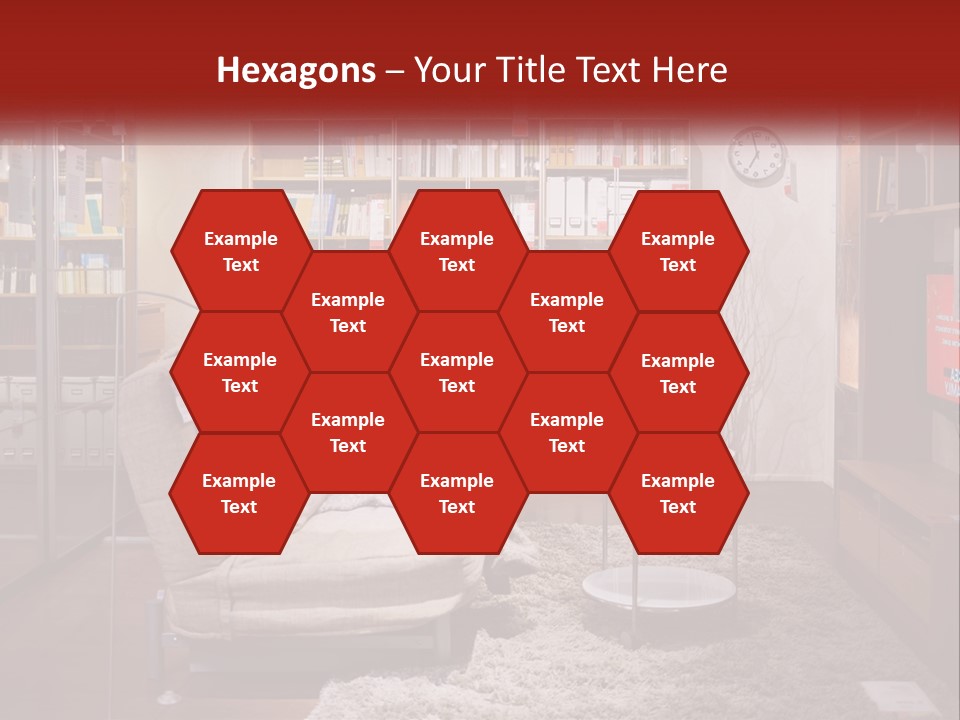 A Living Room With A Couch And Bookshelf PowerPoint Template