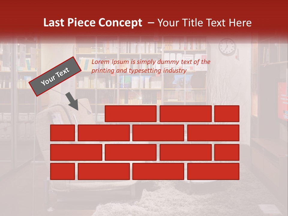 A Living Room With A Couch And Bookshelf PowerPoint Template