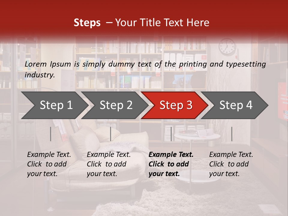 A Living Room With A Couch And Bookshelf PowerPoint Template