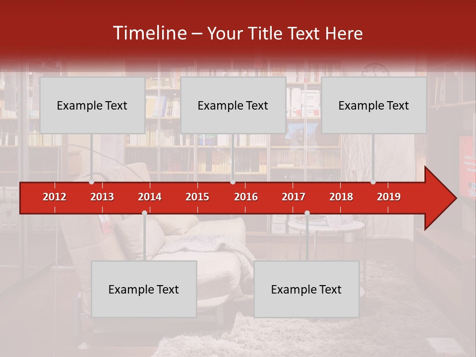 A Living Room With A Couch And Bookshelf PowerPoint Template