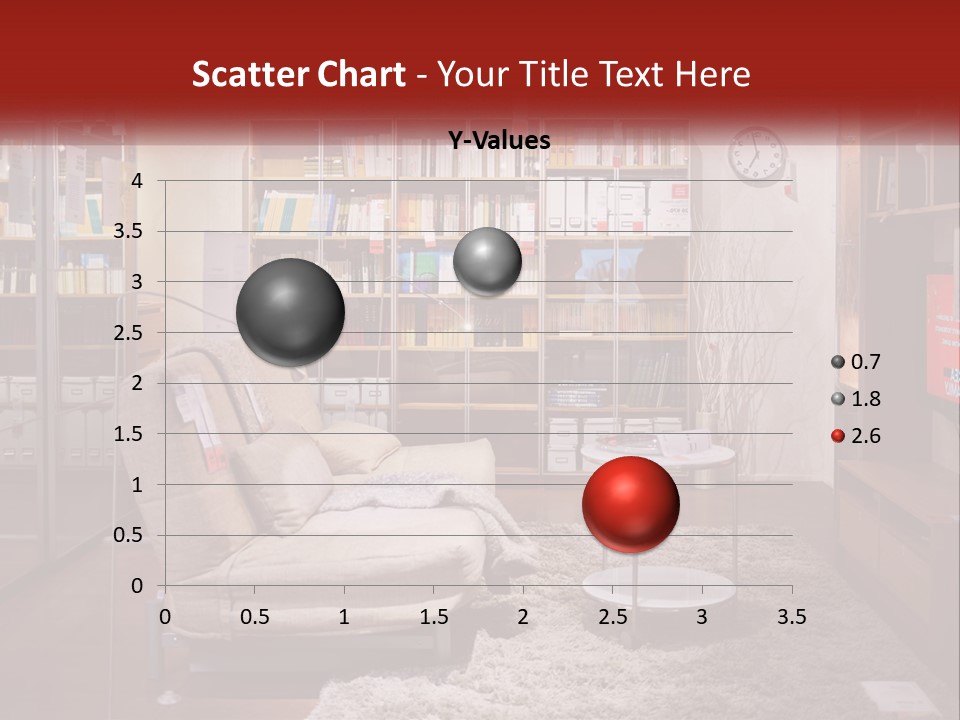 A Living Room With A Couch And Bookshelf PowerPoint Template