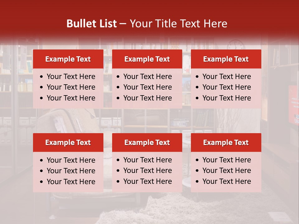 A Living Room With A Couch And Bookshelf PowerPoint Template