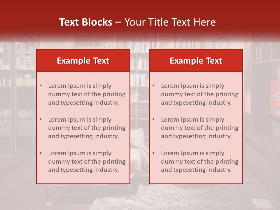 A Living Room With A Couch And Bookshelf PowerPoint Template