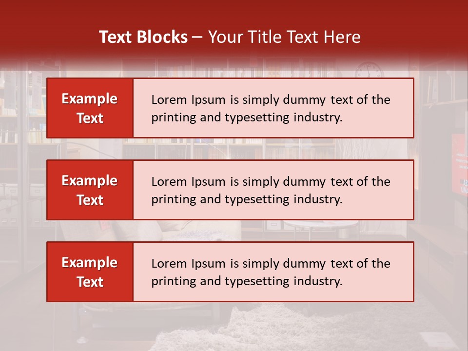 A Living Room With A Couch And Bookshelf PowerPoint Template