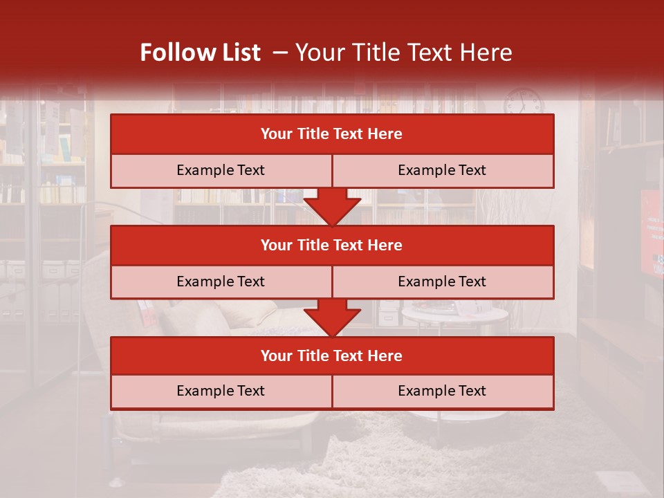 A Living Room With A Couch And Bookshelf PowerPoint Template