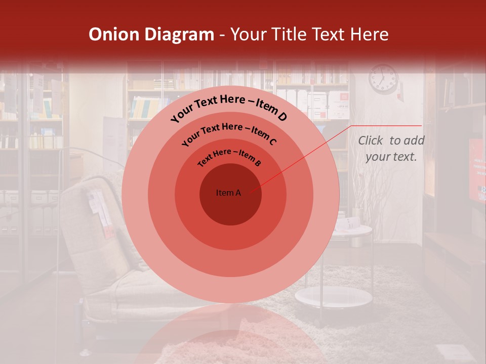 A Living Room With A Couch And Bookshelf PowerPoint Template