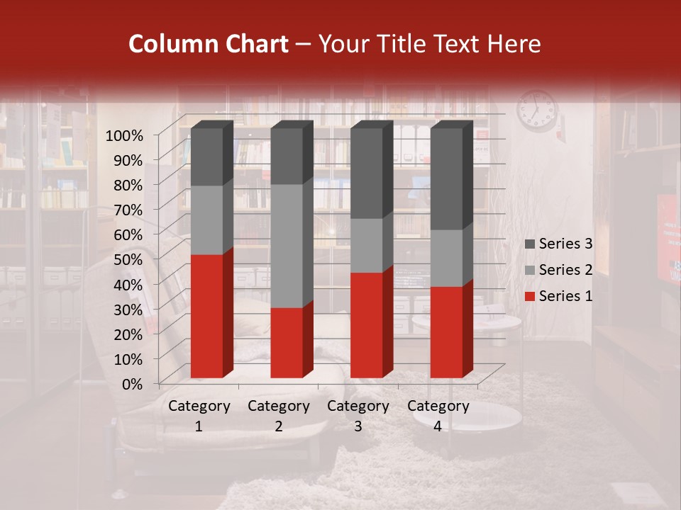A Living Room With A Couch And Bookshelf PowerPoint Template