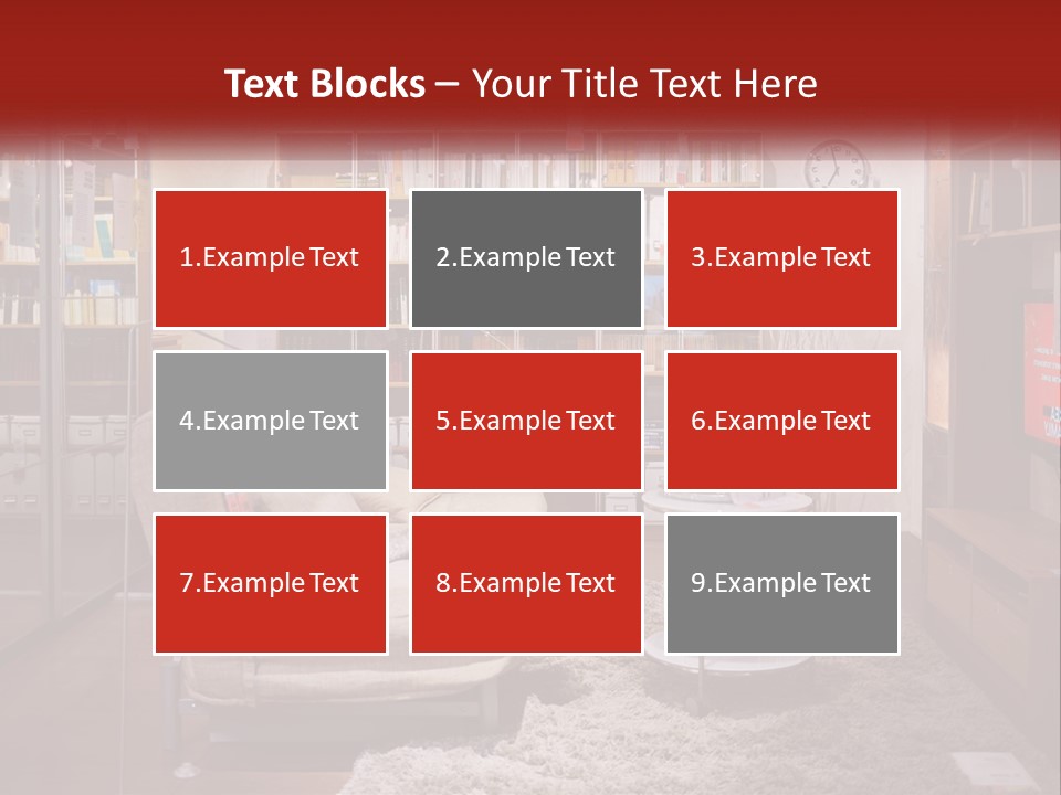 A Living Room With A Couch And Bookshelf PowerPoint Template