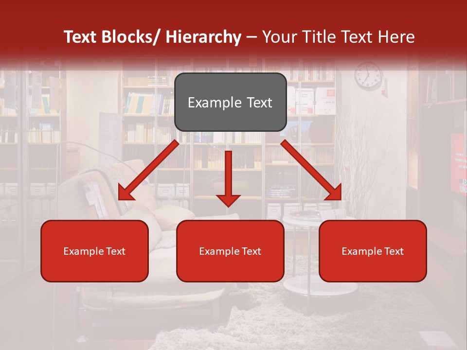 A Living Room With A Couch And Bookshelf PowerPoint Template