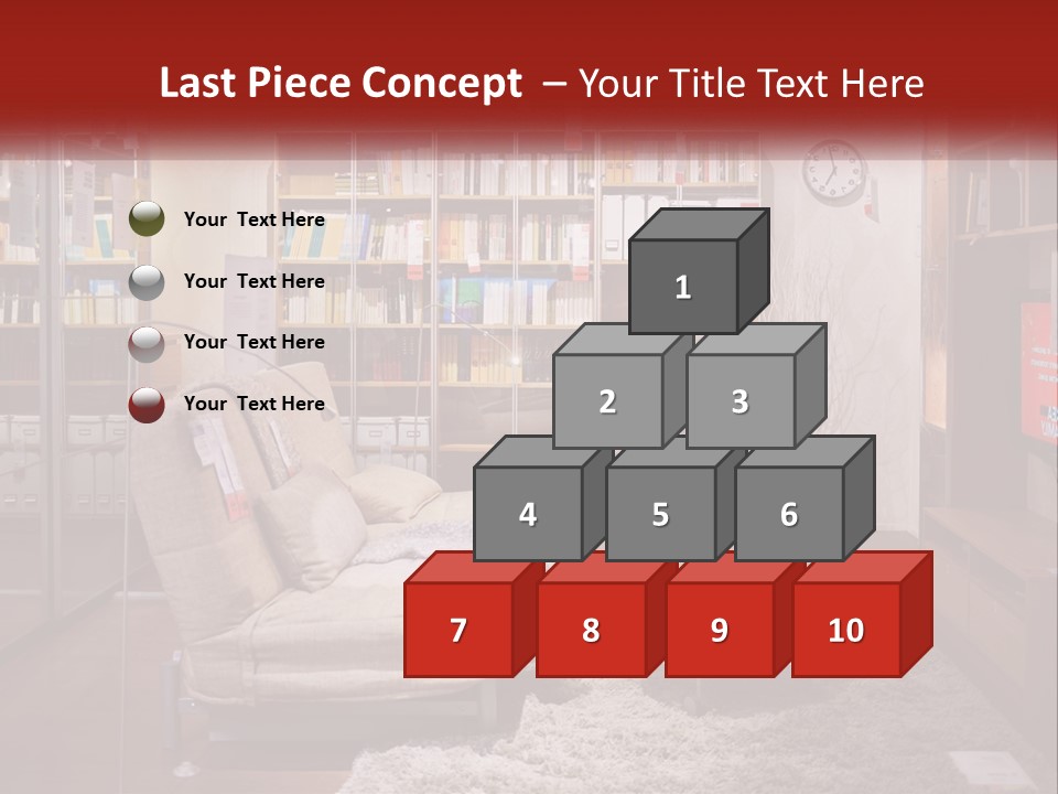 A Living Room With A Couch And Bookshelf PowerPoint Template