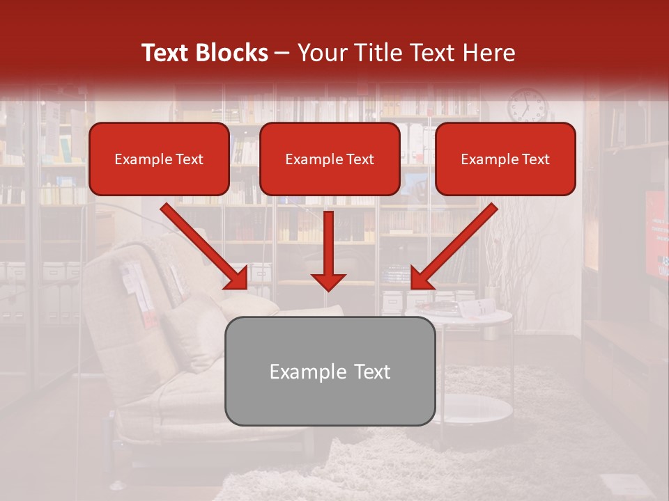 A Living Room With A Couch And Bookshelf PowerPoint Template