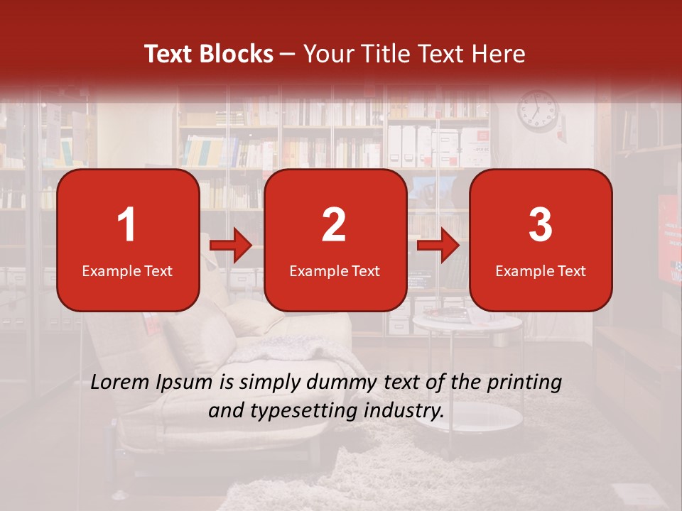 A Living Room With A Couch And Bookshelf PowerPoint Template