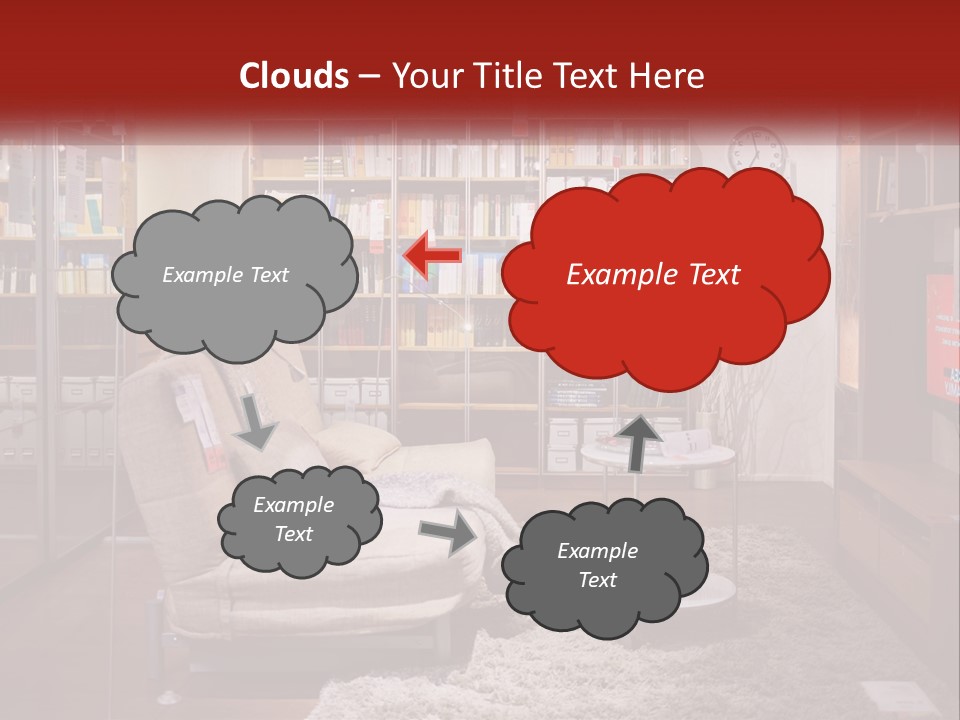A Living Room With A Couch And Bookshelf PowerPoint Template