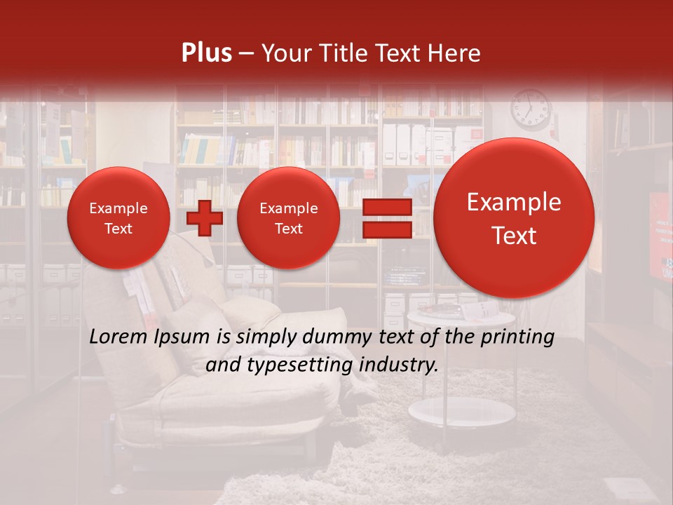 A Living Room With A Couch And Bookshelf PowerPoint Template