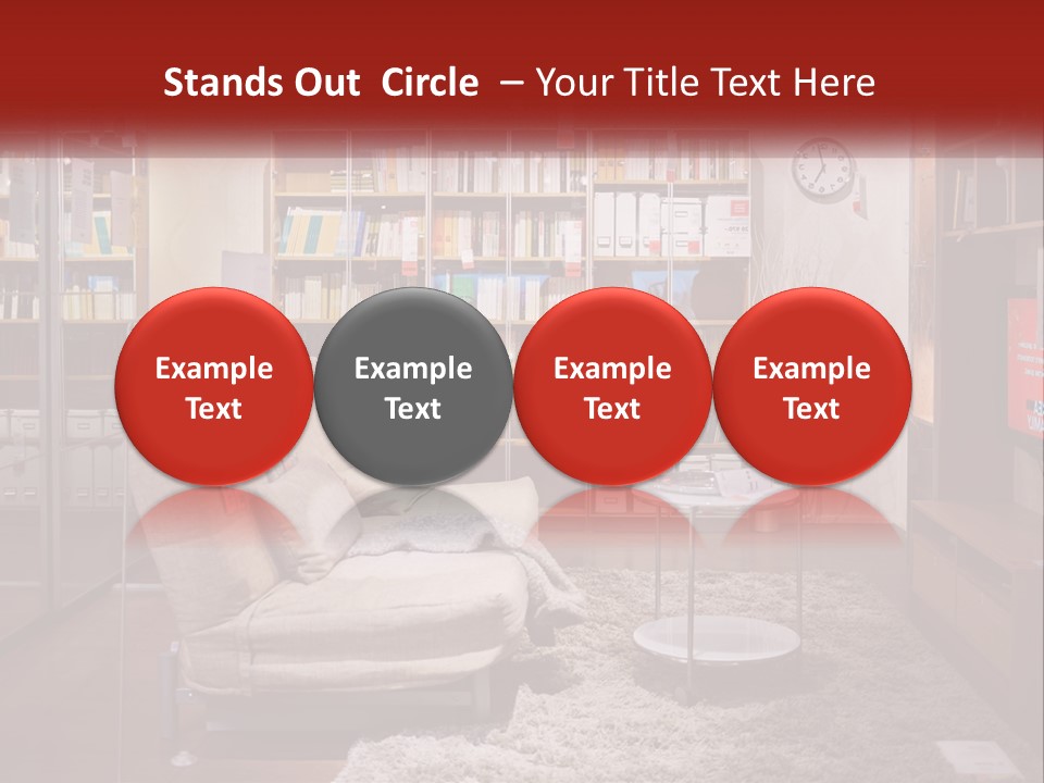 A Living Room With A Couch And Bookshelf PowerPoint Template