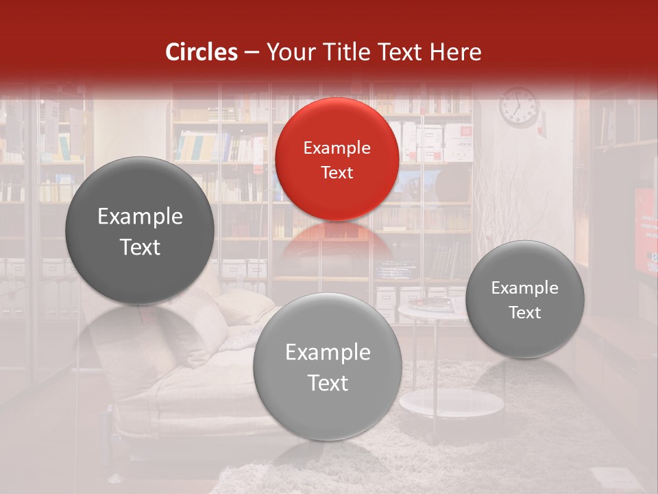 A Living Room With A Couch And Bookshelf PowerPoint Template