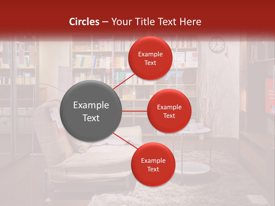 A Living Room With A Couch And Bookshelf PowerPoint Template