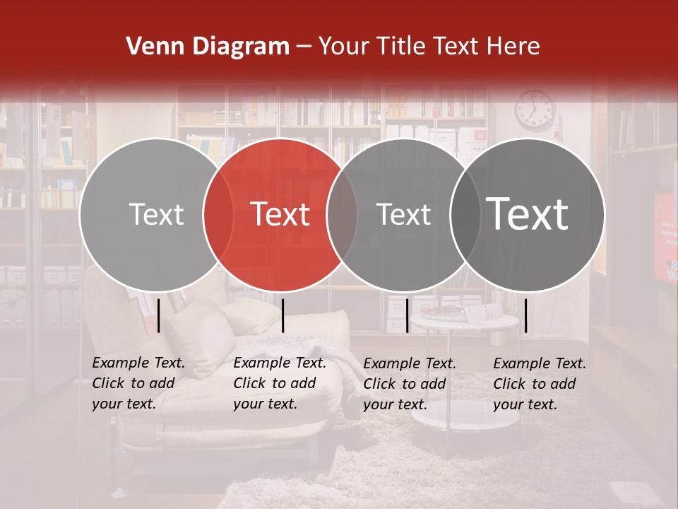 A Living Room With A Couch And Bookshelf PowerPoint Template