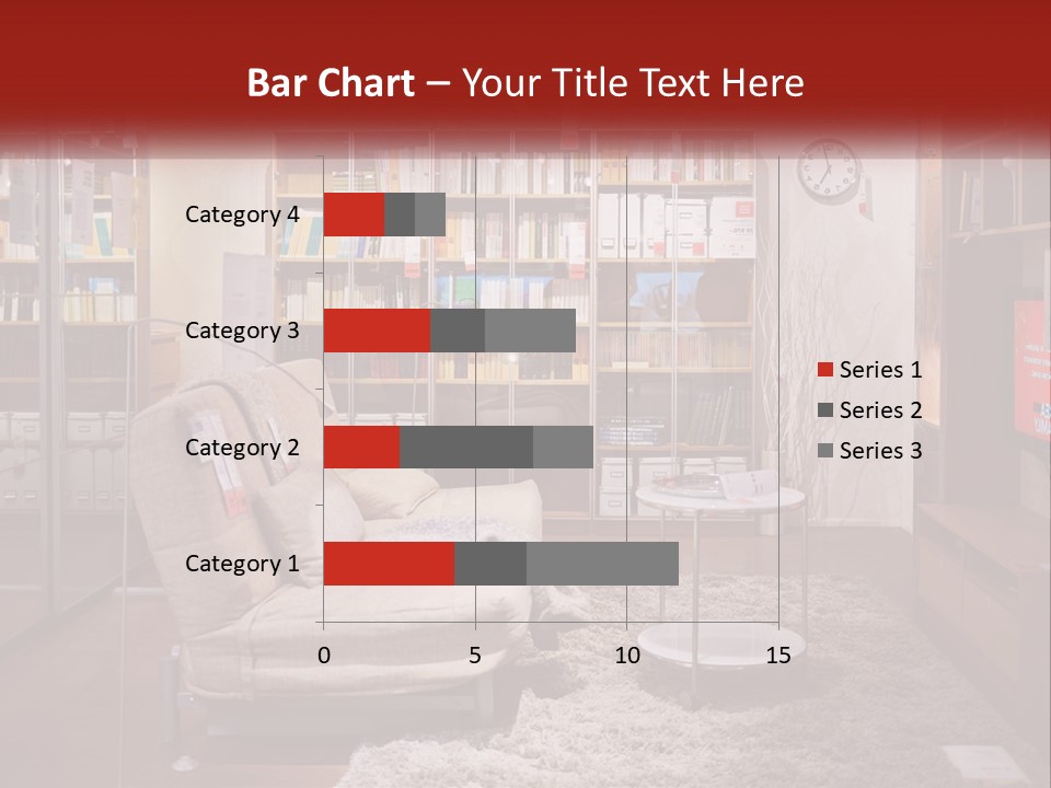 A Living Room With A Couch And Bookshelf PowerPoint Template