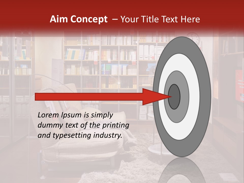 A Living Room With A Couch And Bookshelf PowerPoint Template