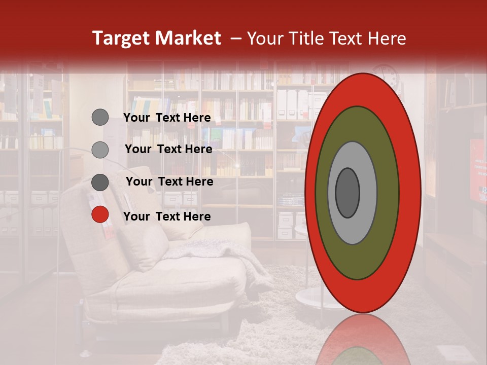 A Living Room With A Couch And Bookshelf PowerPoint Template