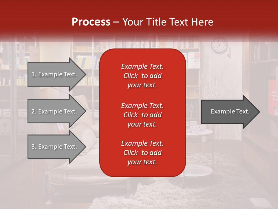 A Living Room With A Couch And Bookshelf PowerPoint Template