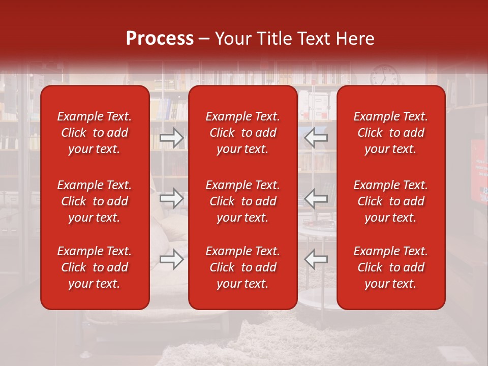 A Living Room With A Couch And Bookshelf PowerPoint Template