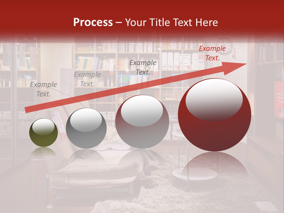 A Living Room With A Couch And Bookshelf PowerPoint Template