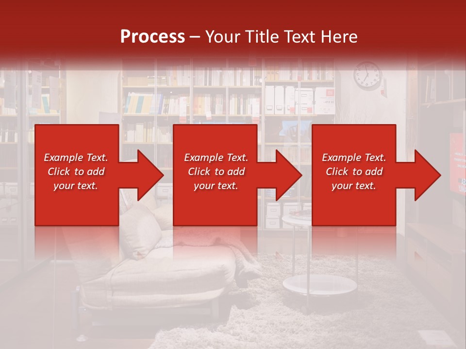 A Living Room With A Couch And Bookshelf PowerPoint Template