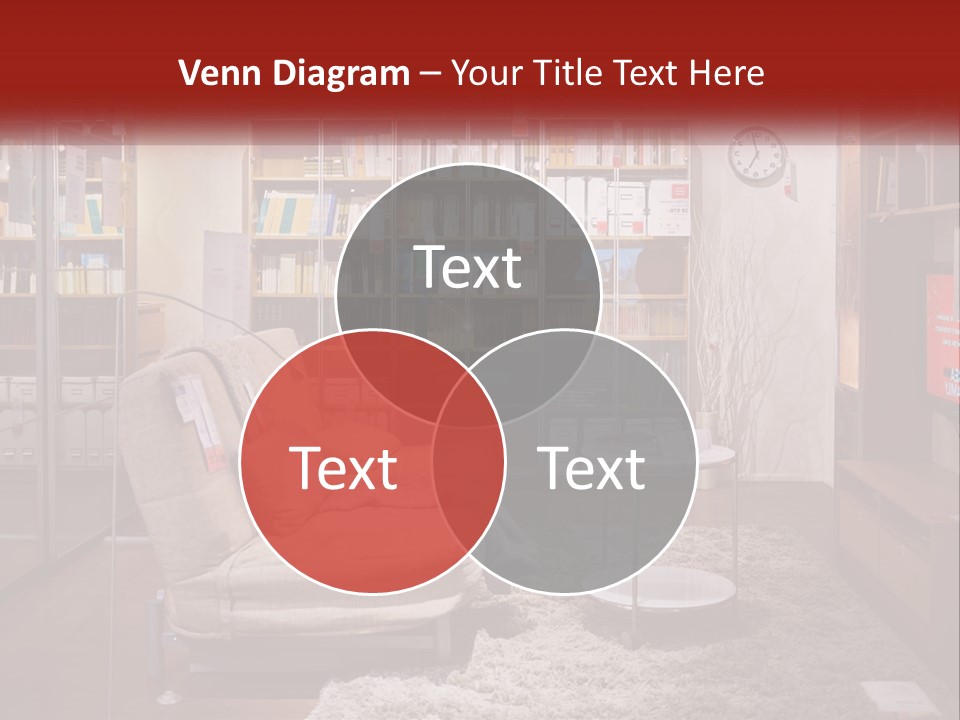 A Living Room With A Couch And Bookshelf PowerPoint Template