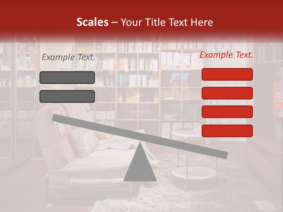 A Living Room With A Couch And Bookshelf PowerPoint Template