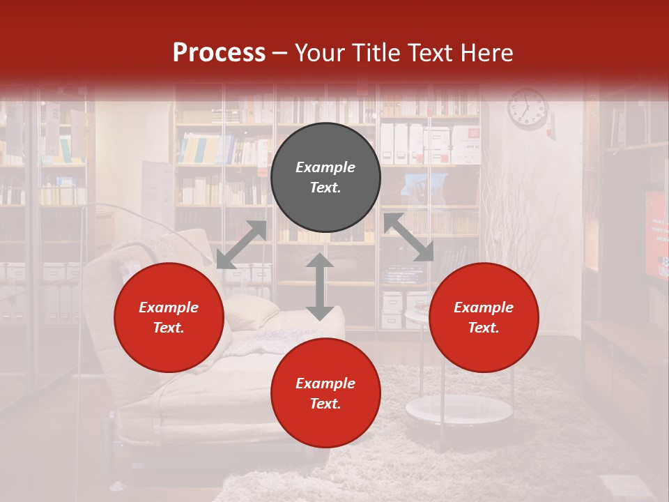 A Living Room With A Couch And Bookshelf PowerPoint Template