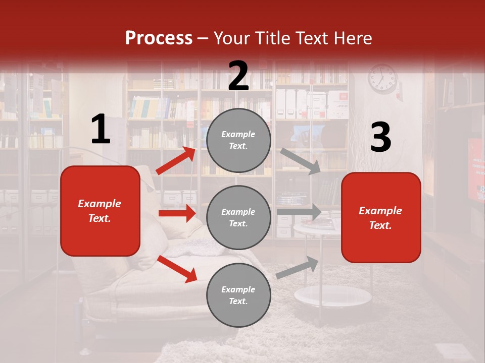 A Living Room With A Couch And Bookshelf PowerPoint Template