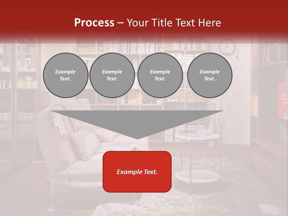 A Living Room With A Couch And Bookshelf PowerPoint Template