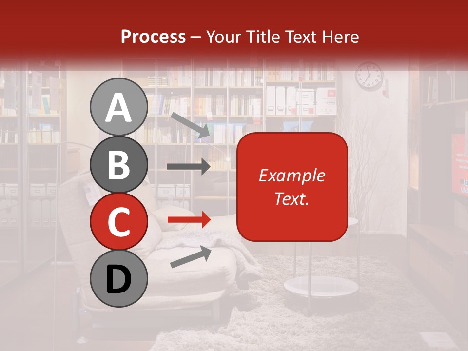 A Living Room With A Couch And Bookshelf PowerPoint Template