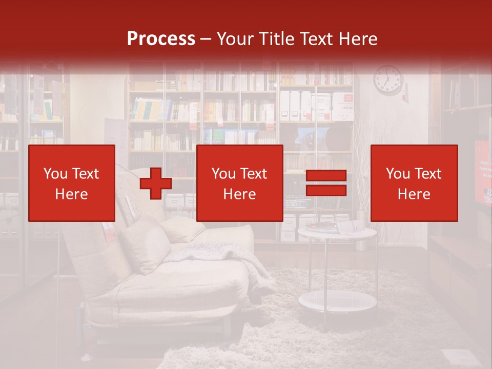 A Living Room With A Couch And Bookshelf PowerPoint Template