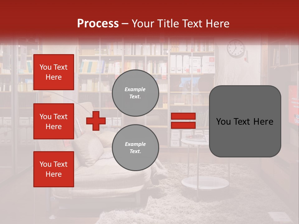 A Living Room With A Couch And Bookshelf PowerPoint Template