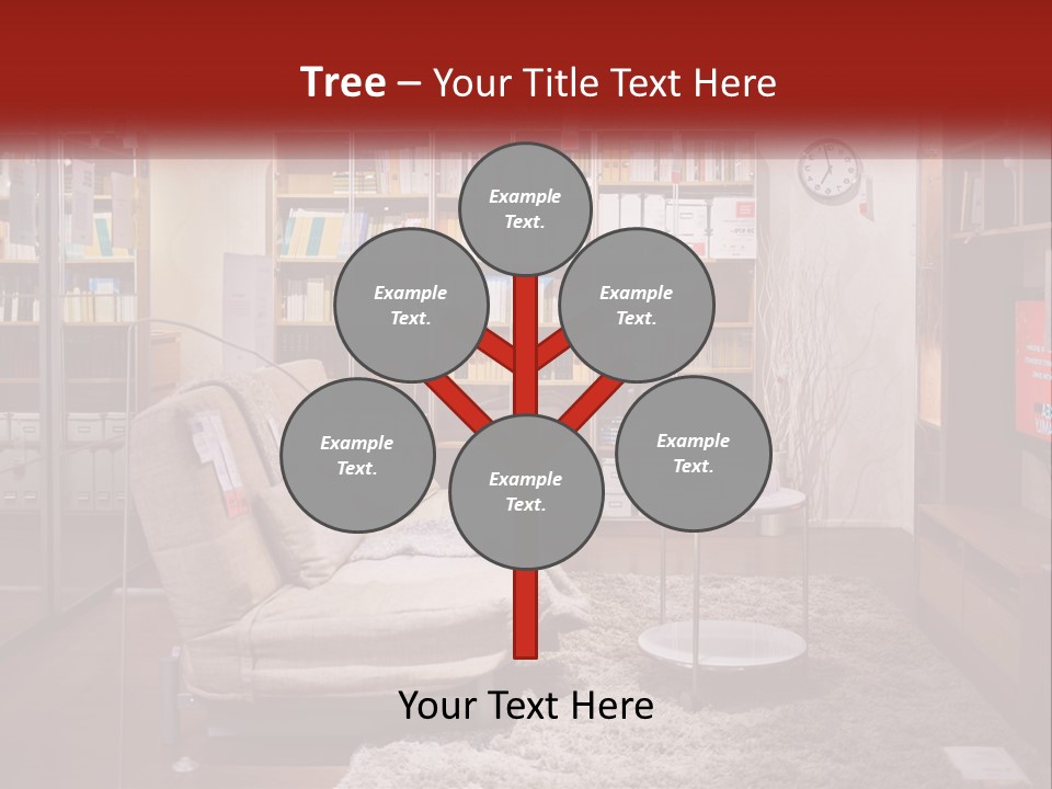 A Living Room With A Couch And Bookshelf PowerPoint Template