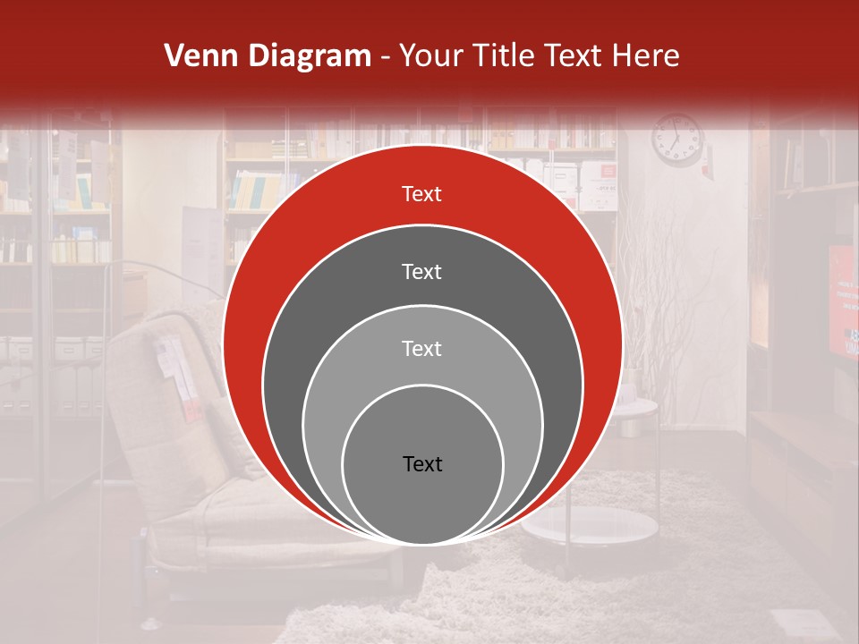A Living Room With A Couch And Bookshelf PowerPoint Template