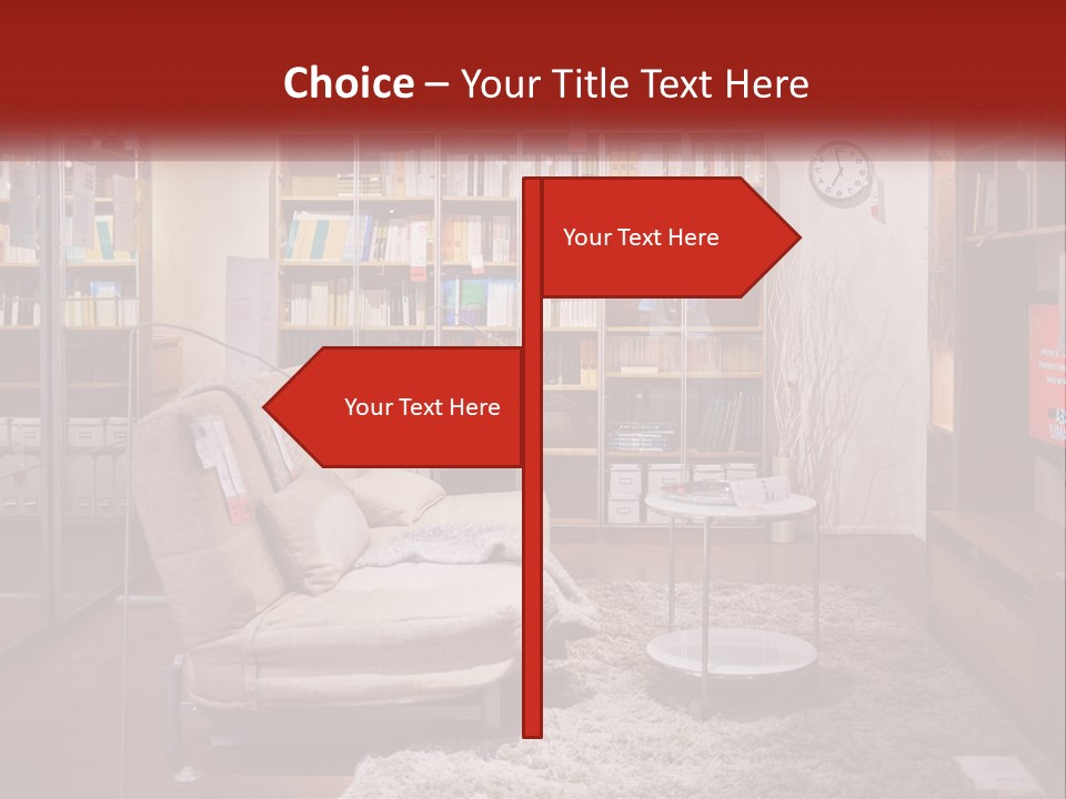 A Living Room With A Couch And Bookshelf PowerPoint Template