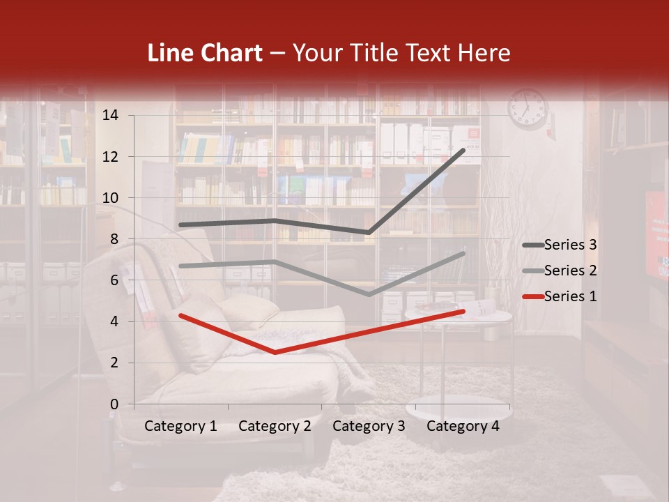A Living Room With A Couch And Bookshelf PowerPoint Template