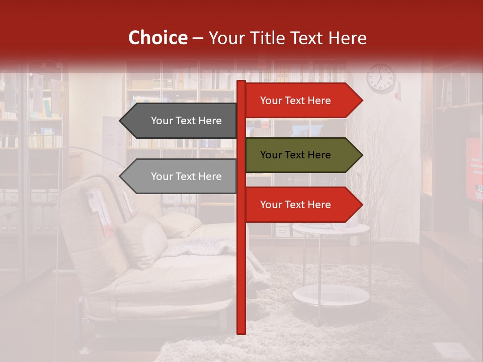 A Living Room With A Couch And Bookshelf PowerPoint Template